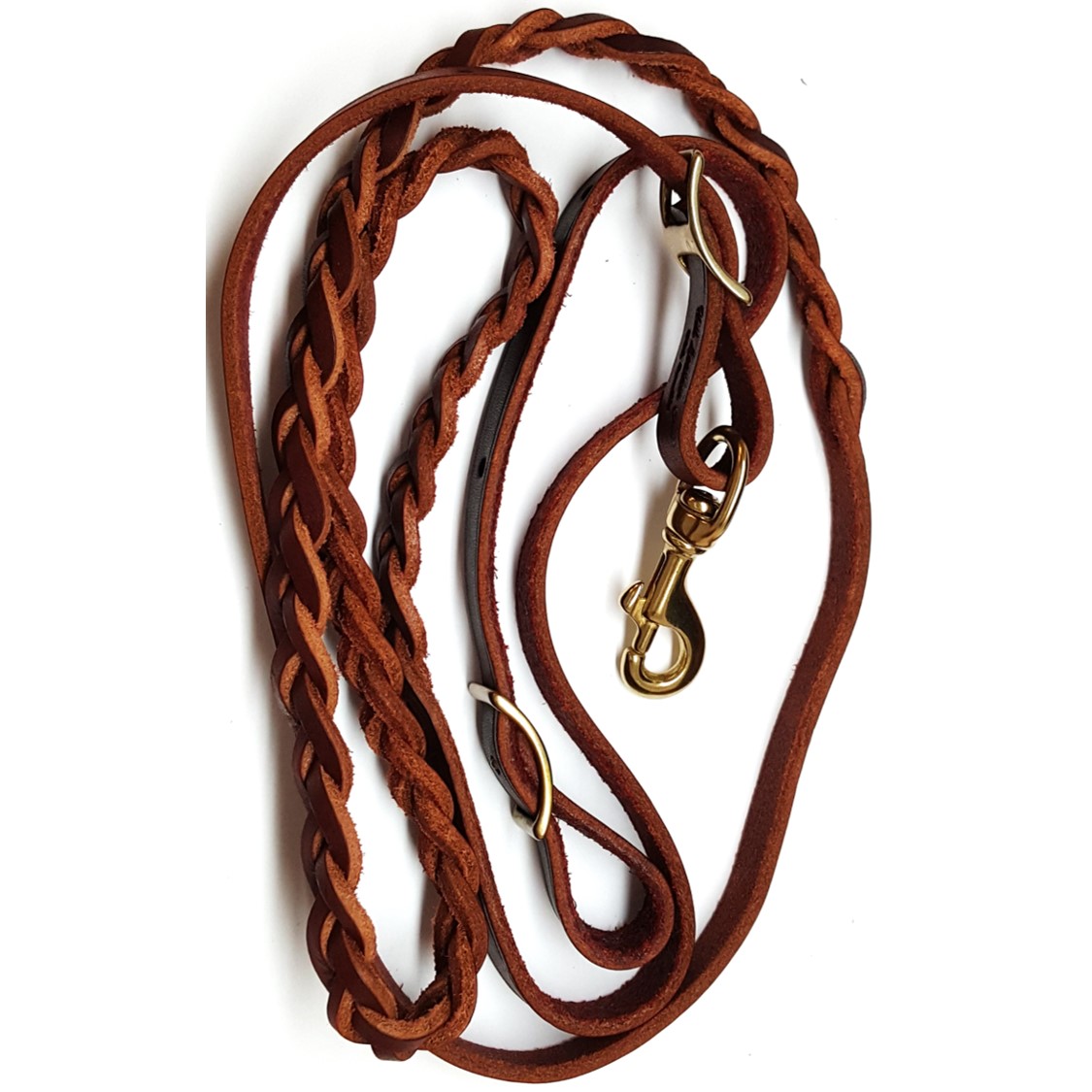 Horse Reins 71/2' One Piece Braided Leather Roping W3/4" Brass Snap ⋆