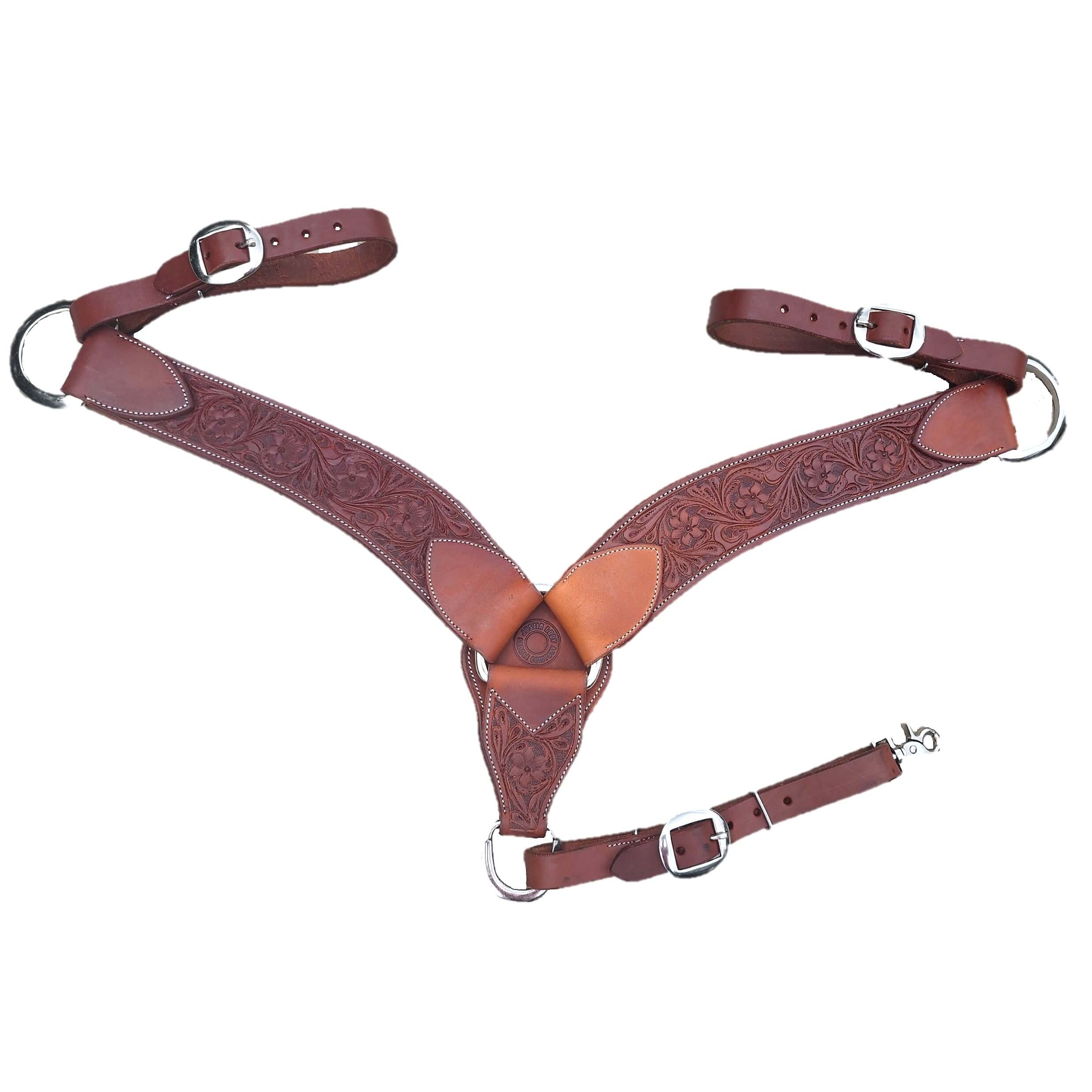 Collier Mammaire Western En Cuir Naturel Sculpté Main - Largeur 2,5 Pouces - Aledosaddlery